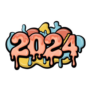 Mutlu yıllar 2024 graffiti tipografi sanat çizimleri
