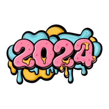 Mutlu yıllar 2024 graffiti tipografi sanat çizimleri