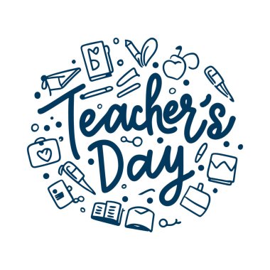 Öğretmenler Günü Dekoratif Karalama Kutlaması için Yaratıcı El Harfleri Metni
