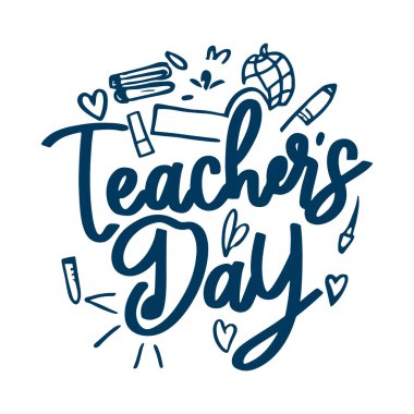 Öğretmenler Günü Dekoratif Karalama Kutlaması için Yaratıcı El Harfleri Metni