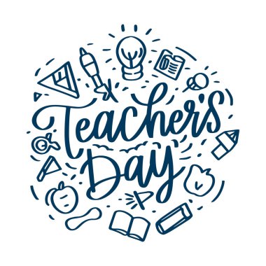 Öğretmenler Günü Dekoratif Karalama Kutlaması için Yaratıcı El Harfleri Metni