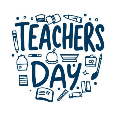 Öğretmenler Günü Dekoratif Karalama Kutlaması için Yaratıcı El Harfleri Metni