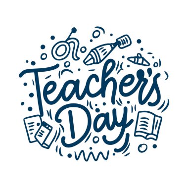 Öğretmenler Günü Dekoratif Karalama Kutlaması için Yaratıcı El Harfleri Metni