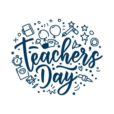 Öğretmenler Günü Dekoratif Karalama Kutlaması için Yaratıcı El Harfleri Metni