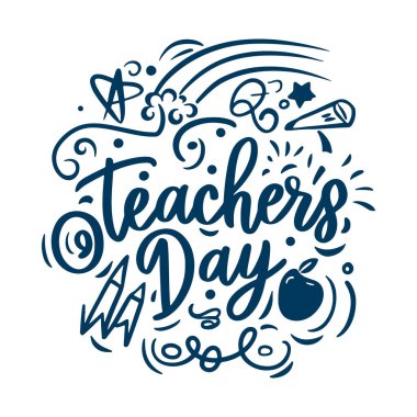 Öğretmenler Günü Dekoratif Karalama Kutlaması için Yaratıcı El Harfleri Metni