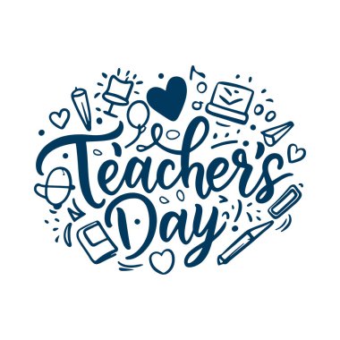 Öğretmenler Günü Dekoratif Karalama Kutlaması için Yaratıcı El Harfleri Metni