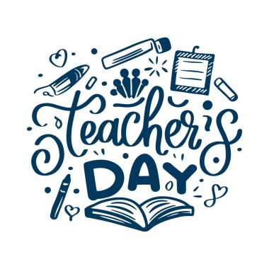 Öğretmenler Günü Dekoratif Karalama Kutlaması için Yaratıcı El Harfleri Metni