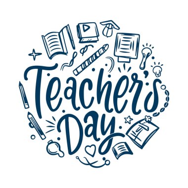 Öğretmenler Günü Dekoratif Karalama Kutlaması için Yaratıcı El Harfleri Metni