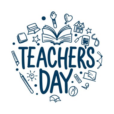 Öğretmenler Günü Dekoratif Karalama Kutlaması için Yaratıcı El Harfleri Metni