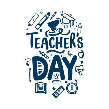 Öğretmenler Günü Dekoratif Karalama Kutlaması için Yaratıcı El Harfleri Metni