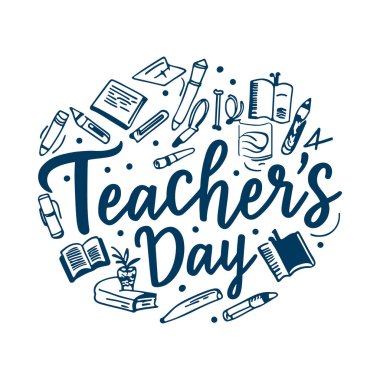Öğretmenler Günü Dekoratif Karalama Kutlaması için Yaratıcı El Harfleri Metni