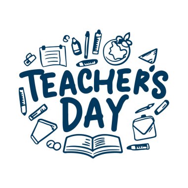 Öğretmenler Günü Dekoratif Karalama Kutlaması için Yaratıcı El Harfleri Metni