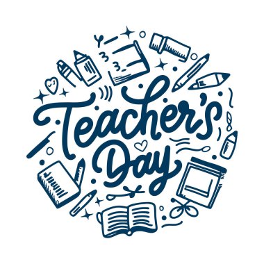Öğretmenler Günü Dekoratif Karalama Kutlaması için Yaratıcı El Harfleri Metni