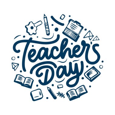 Öğretmenler Günü Dekoratif Karalama Kutlaması için Yaratıcı El Harfleri Metni