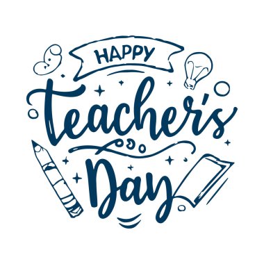 Öğretmenler Günü Dekoratif Karalama Kutlaması için Yaratıcı El Harfleri Metni