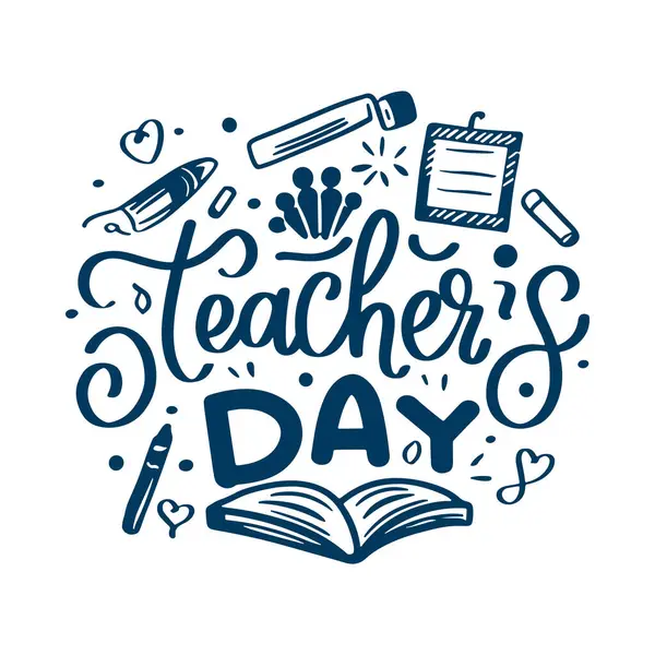 Öğretmenler Günü Dekoratif Karalama Kutlaması için Yaratıcı El Harfleri Metni