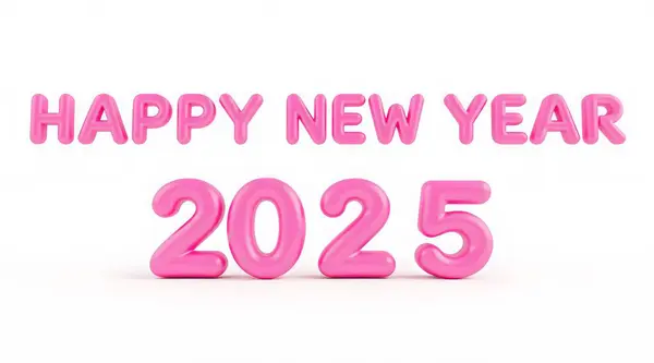 2025 numaralı pembe balon. Yeni yıl balonları. Güneş ışığı beyaz arka planda.