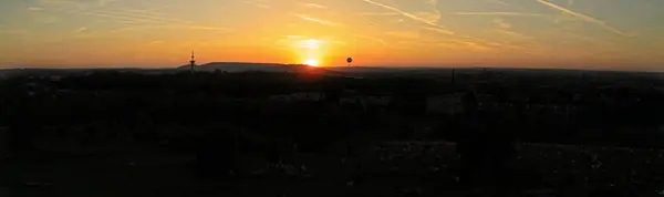 Krakow Panorama Beautiful Orange Sky Just Sunset Floating Observation Balloon — Stock Photo, Image