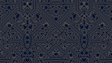 Derin Donanma Arkaplanındaki Zarif Altın Çizgili Soyut Desen