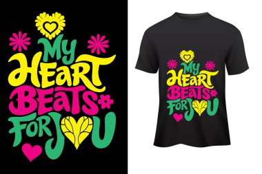 Romantik ifadeyi gösteren canlı bir grafik tişört tasarımı