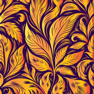 Kusursuz desenli soyut klasik arkaplan altın yapraklı, dalgalı desenli.
