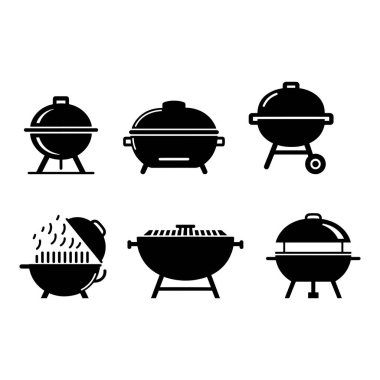 Basit Siyah ve Beyaz Barbekü Izgara Simgeleri Koleksiyonu
