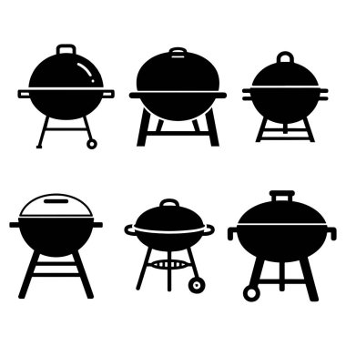 Basit Siyah ve Beyaz Barbekü Izgara Simgeleri Koleksiyonu