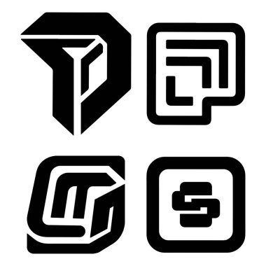 Dört soyut, minimalist siyah logo, teknoloji, oyun ya da fütürist markalaşma için mükemmel.