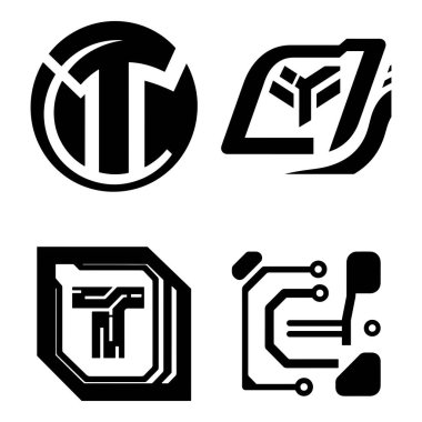 Dört soyut, minimalist siyah logo, teknoloji, oyun ya da fütürist markalaşma için mükemmel.