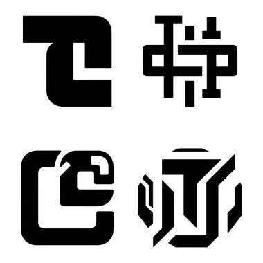 Dört soyut, minimalist siyah logo, teknoloji, oyun ya da fütürist markalaşma için mükemmel.