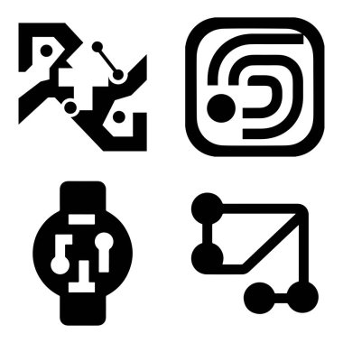 Dört soyut, minimalist siyah logo, teknoloji, oyun ya da fütürist markalaşma için mükemmel.