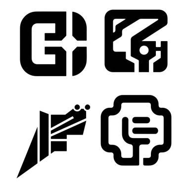Dört soyut, minimalist siyah logo, teknoloji, oyun ya da fütürist markalaşma için mükemmel.