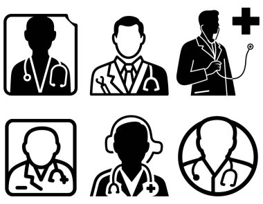 Sağlık Profesyonelleri ve Kurumları İçin Tıbbi Simgeler Ayarlandı, Temiz Tasarımda Tıbbi Sembollerin Koleksiyonu