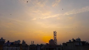 İnanılmaz Uçurtma 15 Ağustos 'ta Hindistan' ın Günbatımında Gökyüzünde Uçuyor