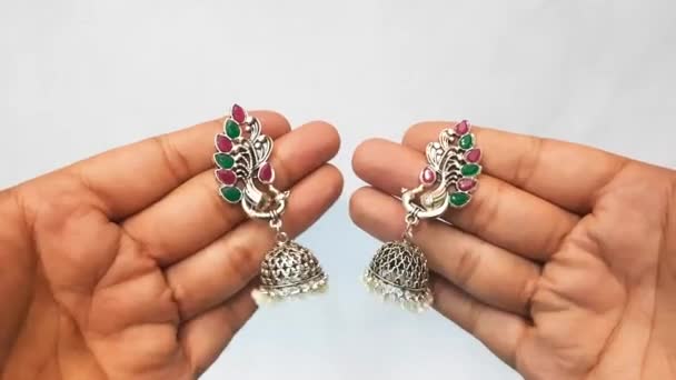 Indiska Traditionella Smycken Med Örhängen — Stockvideo