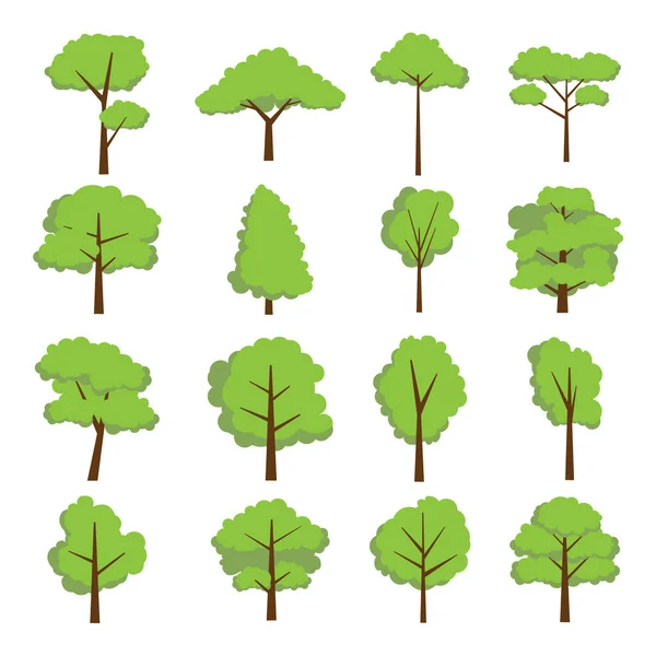Ilustrasi Set Pohon Datar Hutan Pohon Alam Tanaman Terisolasi - Stok Vektor