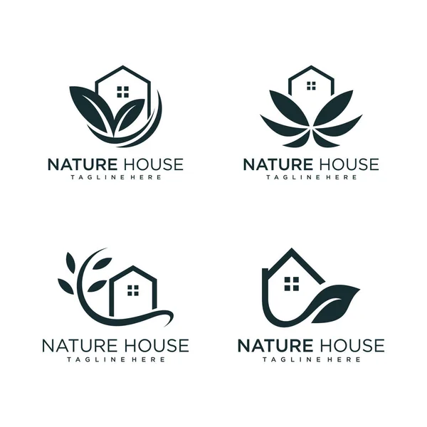 Grünes Haus Logo Design Konzept Mit Einfachen Und Einzigartigen Stil — Stockfoto