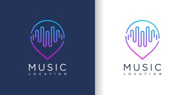 Müzik tasarımı konsepti olan pin logosu Premium Vector