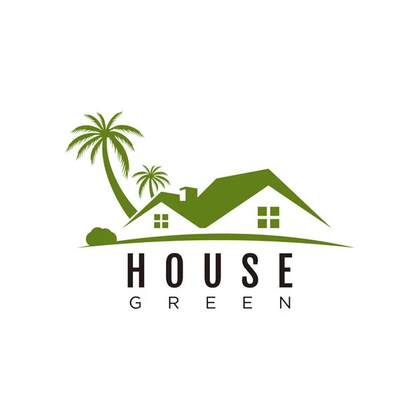 Logotipo Verde Casa Com Conceito Espaço Negativo — Vetor de Stock