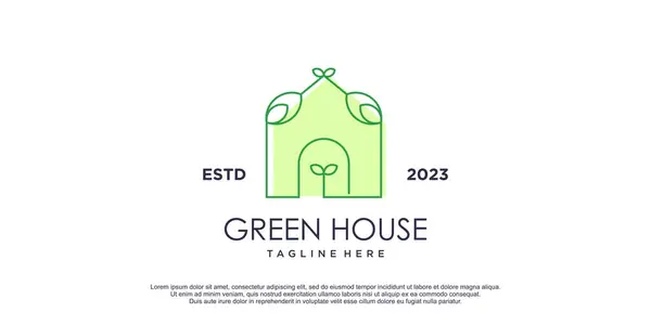 Logotipo Casa Verde Lineart Com Folha Conceito Design Ícone Vetor — Vetor de Stock