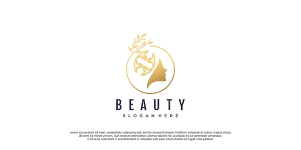 Schönheit Frauen Gesicht Logo Mit Floralen Elementen Design Ikone Vektor — Stockvektor