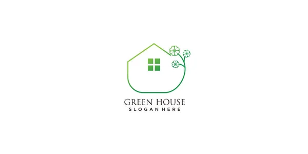 Logotipo Casa Verde Com Elemento Trevo Desenho Ícone Vetor Ilustração — Vetor de Stock