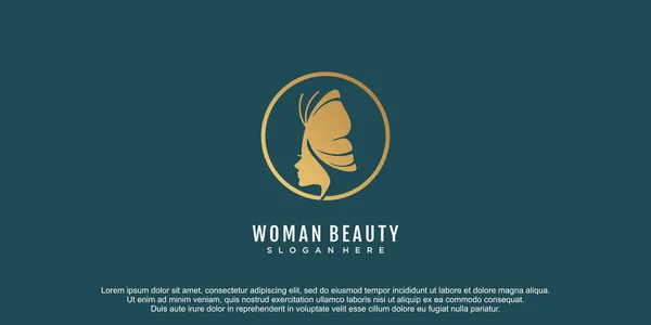 Schönheit Frau Logo Mit Schmetterling Konzept Design Ikone Vektor Ikone — Stockvektor