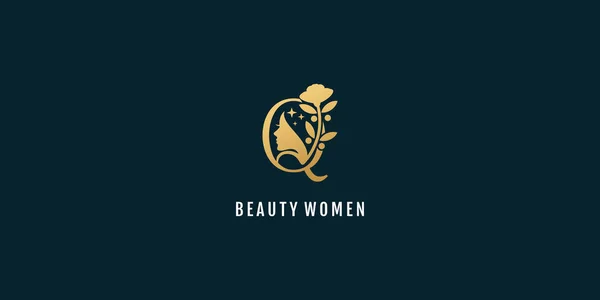 Schönheit Frau Logo Mit Anfangsbuchstaben Konzept Design Premium Vektor — Stockvektor