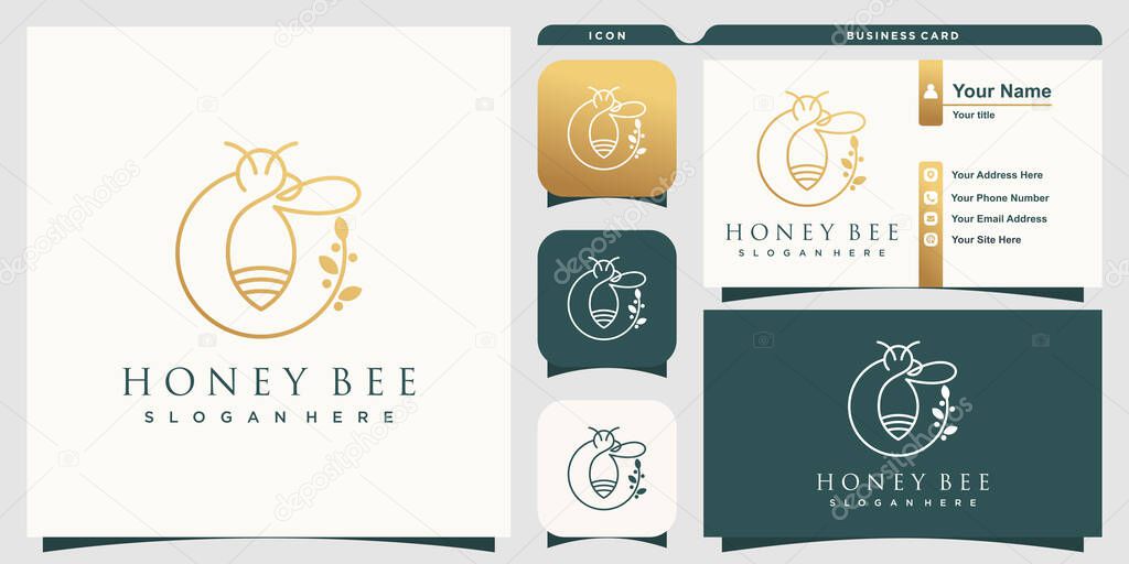 Honey bee logo illustration with business card template