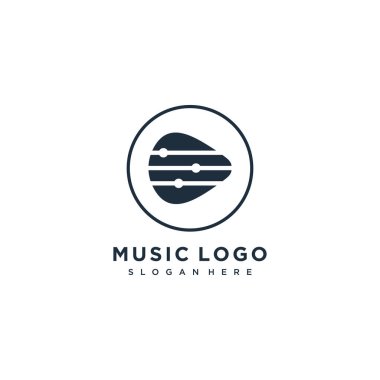Gitar konsepti fikri olan müzik logosu tasarım vektörü