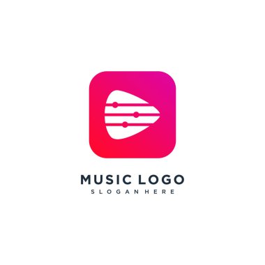 Gitar konsepti fikri olan müzik logosu tasarım vektörü