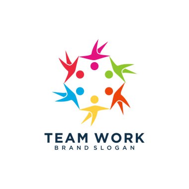 Takım çalışması simge vektör logosu tasarımı yaratıcı eşsiz konsept Premium Vektörü