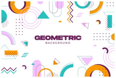 düz tasarım soyut geometrik, tipografi için beyaz alan, pembe, yeşil ve sarı illüstrasyon arka planı