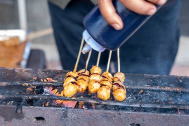 Grilling Meatballs with Sweet Sauce clipart